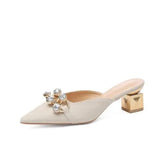 High Quality Women Mules High Heel Soft Leather Slippers Women Comfortable Square Toe Slippers Summer Designer