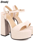 High Heeled Women's Sandals New Fashion 2023 Summer Ankle Buckle Flock Sandals European Style Sexy Party Banquet