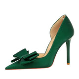 Breakj Korean Version Of Fashion Sweet High-Heeled Shoes Super High Heel Shallow Mouth Tip Head Side Hollow Bow Single
