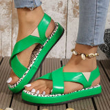PU Leather Platform Sandals for Women Lightweight Non Slip Flat Sandals Woman Summer 2023 Dot Corss Strap Gladiator