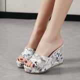 Breakj Size Women's Shoes A Word New Round Head Casual Flowers Thick Bottom Fish Mouth Slope Outside Wearing Cool Slippers