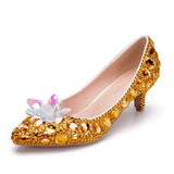 Queen Thick Women Pumps 5cm Silver Rhinestone Lady Bride Wedding Shoes Evening Party Low