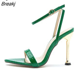 Ankle Strap Green Women's High Heels 11CM Sandals Pointed Toe Female Party Shoes Sandalias de