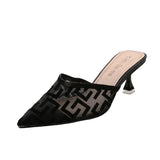Breakj Half Slippers Women Wear 2024 New Summer Mesh Tips High Heels Fine Heel Temperament Cool Slippers