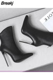 Boots Women's Rubber Shoes Rain Zipper Boots-Women Pointy High Heel Large Size Ankle 2023 Solid Flock Riding Short Plush