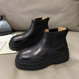 Platform Chelsea Boots 2021 New Mid-tube Boots Thick-soled Martin Boot Female Thigh High Boots Flat Wedges Winter