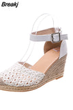 Wedge Sandals Woman Summer 2023 Rome Plus Size Round Head Belt Buckle Leisure Beach Vacation