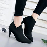 Spring and Autumn New Solid Tone Pointed Sleeve Wearing Thin Heel Versatile Single Boot Women Comfortable Women's