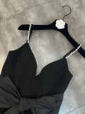 Black Patchwork Bowknot Diamond Sling Dress For Women V Neck Sleeveless Mini Dresses Female Clothing Style New
