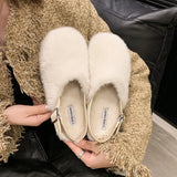 Breakj Women In The Autumn And Winter 2025 New With Velvet Warm Round Head After The Tripty Bag Head Wear A Hundred Low Heel Hair