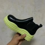 Shoes for Women 2023 Autumn Winter Square Heel Round Toe Chelsea Boots PU Slip-On Mixed Colors Gothic Shoes Botas