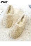 moccasins femme winter cotton home shoes women warm plush loafers comfy curly sheep fur flats woman large size