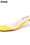 Fashion Women Low Mid Heels Beautiful Transparent Sexy Slippers