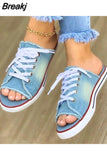 Women Sandals Summer Canvas Slippers Woman Comfortable Flat Denim Female Sandal Ladies Shoes Sandalias