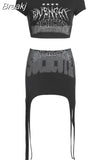 High Street Women 2 Piece Set Crop Top + Irregular Mini Skirt Y2K Outfits Fashion Streetwear 2023 Summer Dress