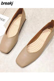 Spring Flats Shoes Women Wooden Low Heel Ballet Square Toe Shallow Brand Shoe Slip On Loafer zapatos de mujer big size