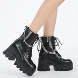 Dropship Female Motorcycle Boots Square Heel Square Toe Zip Black Ankle Boots Platform Comfy Street Jungle boots Woman