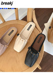 Women Slipper Square Toe Loafer Fabric Closed Toe Pleated Slip-on Slides Woman Sandals Slides flat Mules