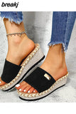 Summer Platform Slippers for Women Fashion Casual Hemp Wedges Sandals Thick Sole Open Toe Outdoor Beach Woman Walking