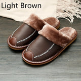 Men Slippers Black New Autumn PU Leather Slippers Warm Indoor Slipper Waterproof Home Shoes Men Warm Leather