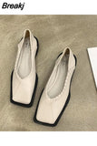 Shoes Ladies Female Footwear Square Toe Women's Moccasins Autumn Casual Sneaker Shallow Mouth Soft 2023 Retro Dress