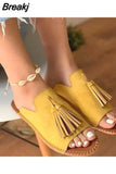 New Fringe Slides Women's Fashion Outdoor Flat Slippers Summer Comfortable Sandals Big Size Casual Women's