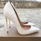White Crocodile-Effect Women Sexy Pattern Stiletto High Heels 12cm 10cm 8cm Customize Lady Pointy Pumps Chic Party