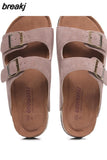 Summer Unisex Beach Holiday Cork Slippers 2023 Men Casual Double Buckle Outside Slides