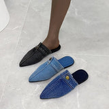 New Womens Slippers Pointed Toe Denim Jeans Flat Slipper Slingbacks Womens Shoes Fashion Sandals Ladies Casual