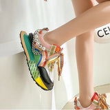 2023 Women's Shoes Lace Up Rainbow Pearl Chain Women's Vulcanized Shoes Thick Soled Sneakers Zapatos De Mujer Women's