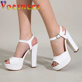 Women Sandals 2023 Fashion Waterproof Platform 13CM Thick Heel Shoes Concise Buckle Strap Model Womens Sexy High