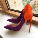 Purple Flock Women Elegant Pointy Toe High Heel Shoes V Side Cut Sexy Stiletto Pumps Party Dress Customizable
