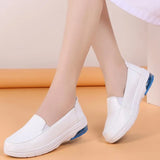 woman nurse flat shoes genuine leather Slip on Moccains ladies round toe white flat loafers women sneakers