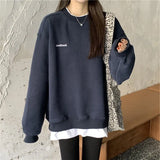 Splicing Pullover Women Autumn Winter Fleece Thick Korean Version Oversized Hoodies O Neck Long Sleeve Girl