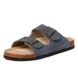 New Summer Men Beach Suede Cork Slipper Couple Shoe Casual Nubuck Leather Women Outdoor Double Buckle Slide