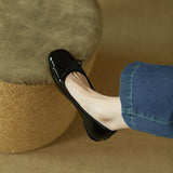 Bowknot Square Head Shallow Mouth Flat Bottom Low Heel Single Shoes 2023 Spring And Autumn New Lacquered Leather Women's Shoes Wedding