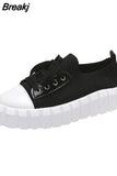 2023 Women Platform Shoes Black Rhinestone Thick Bottom Sneakers Woman Fashion Women's Slip-ons Flats Tennis Female