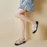 Size 35-40 Sandals Women Open Toe Slingback Buckle Strap Real Leather Shoes Casual Outdoor Summer Female