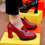 Women's Autumn New Sexy Pointed Toe PU Waterproof Slip-On High Heels Retro Solid Color Casual Party Office Women's