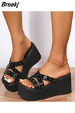 Summer Woman Sandals Plus Size 43 High Platform Gothic Cosplay Wedges Comfy Woman Mules Shoes Outstoor