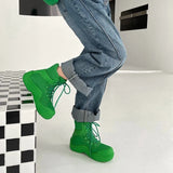 Women green Casual Boots Autumn Fashion Black Leather Platform Gothic Boots Punk Combat Mid Calf Boots Women Snow Boots
