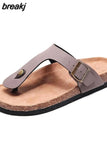 2023 New Summer Unisex Beach Cork Flip Flops Women Slippers Casual Quick Drying Men Buckle PU Leather Slides