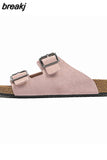 Size 35-40 Summer 2023Real Leather Shoes For Women Platform Slippers Fashion Buckle Heels Sandals Outdoor