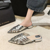 Breakj Women's Shoes Forever Pedal Home ~ Summer Fresh! French Small Retro Cross-Woven Hollow Fashion Low-Heeled Slippers