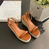 Sandals Espadrilles Platform 2023 Women's Clogs Wedge Suit Female Beige Heel Shoe Thick Square Toe Buckle Strap