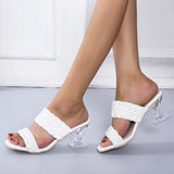 New Summer Women Mules Design Slippers Sandal Slides Braided Cord 7cm Transparent Fretwork Heels Women Shoes