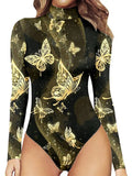Spring Vintage Printed Short Jumpsuits Lady Fashion Elegant Bodysuits Base Playsuits Women Sexy Slim Long Sleeve Romper