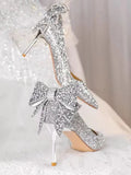 for Woman 2023 Stilito Silver Women's Summer Footwear Wedding Bride Shoe Rhinestone Pointed Toe Super High Heel Diamond