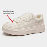 Size 35-40 Women Sneakers Real Leather Casual White Platform Shoes For Women Heels Pumps Walking Girls Student