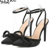 Summer Party Wedding High Heels For Women 2023 Fashion Pink Bowknot Stiletto Sandals Pointed Toe Buckle Strap Shoes